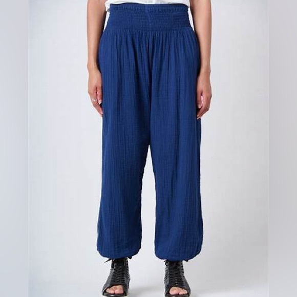 Suzi Kondi Button Cuff Harlem Pants Gauze Navy Size Small - Picture 1 of 11